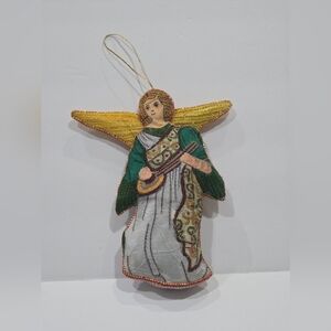 Handcrafted Angel Ornament with Gold and Green Accents